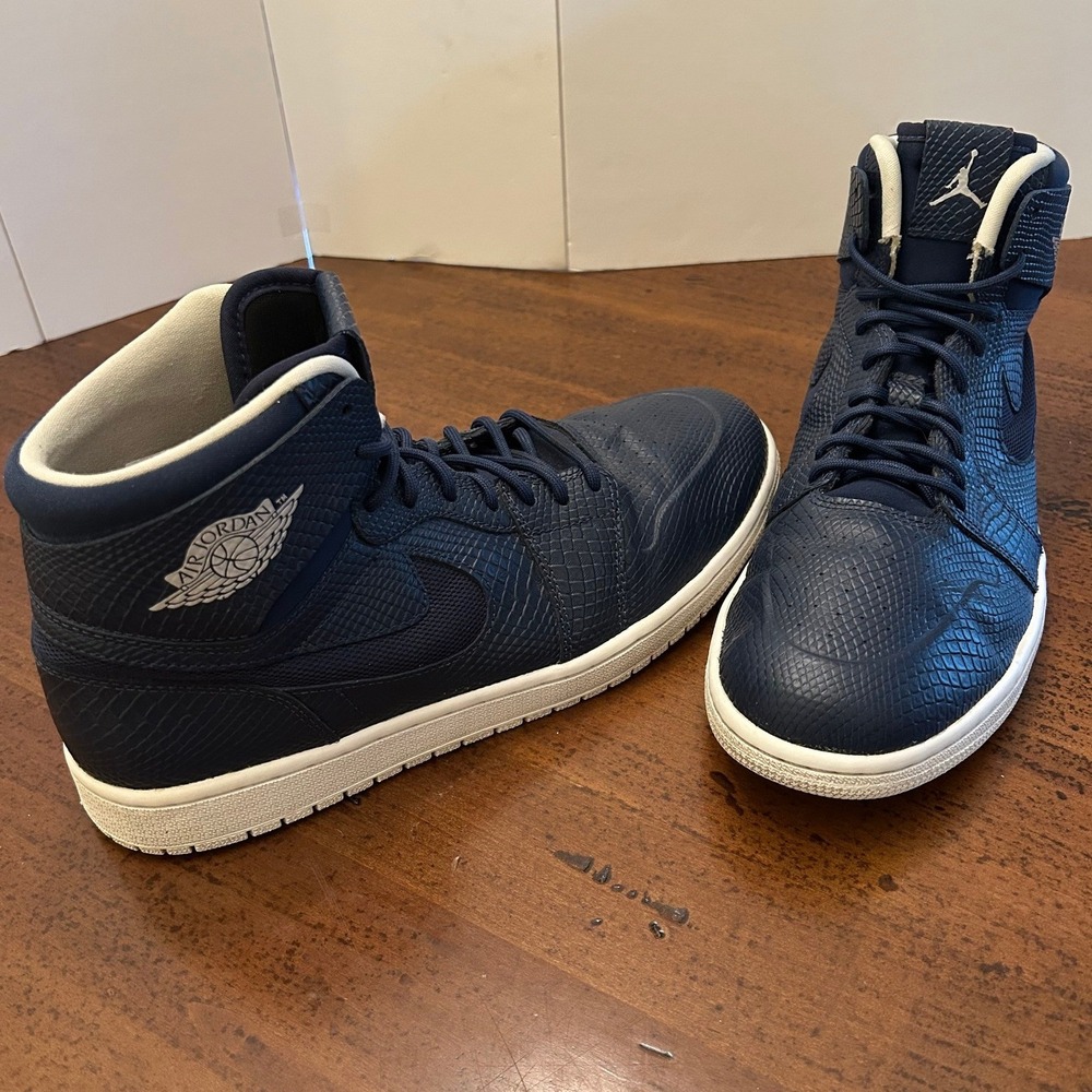 Nike Mens 11.5 Air Jordan 1 High Nouveau Navy Snakeskin 819176-407 2016 Sneakers - Picture 13 of 16